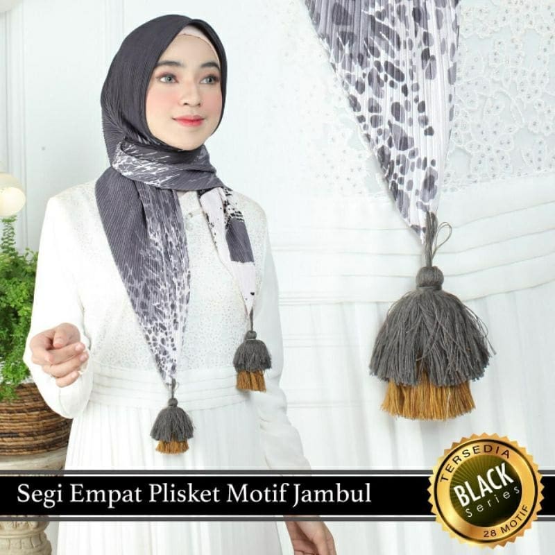 HIJAB SEGIEMPAT PLISKET MOTIF JAMBUL // PLISKET MOTIF TASEL// HIJAB PLISKET MOTIF POMPOM PREMIUM-1
