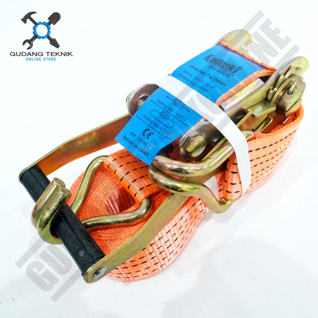 Tali Pengikat Barang 2&quot; 10M 12M 2Ton KODENKI KDK RTD201 / Ratchet Tie Down 2 Inch 10 12 Meter 2T - Cargo Lashing Belt Ratchet