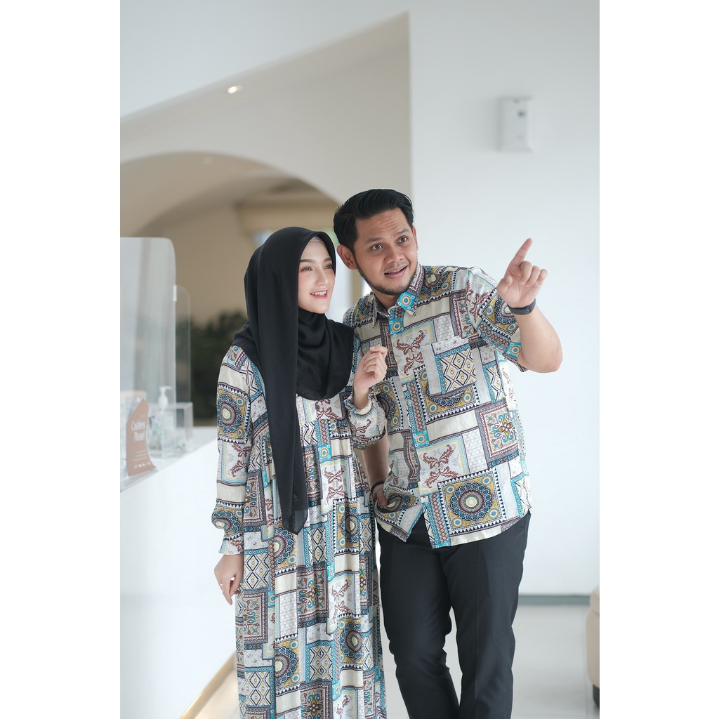 Couple set pasangan korea style Seri 1 tosca (harga sudah untuk GAMIS + KEMEJA)