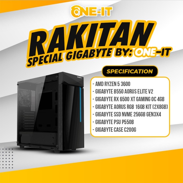 PC RAKITAN GIGABYTE Ryzen 5 3600 | RX 6500 XT | RAM 16 GB | SSD 256 GB