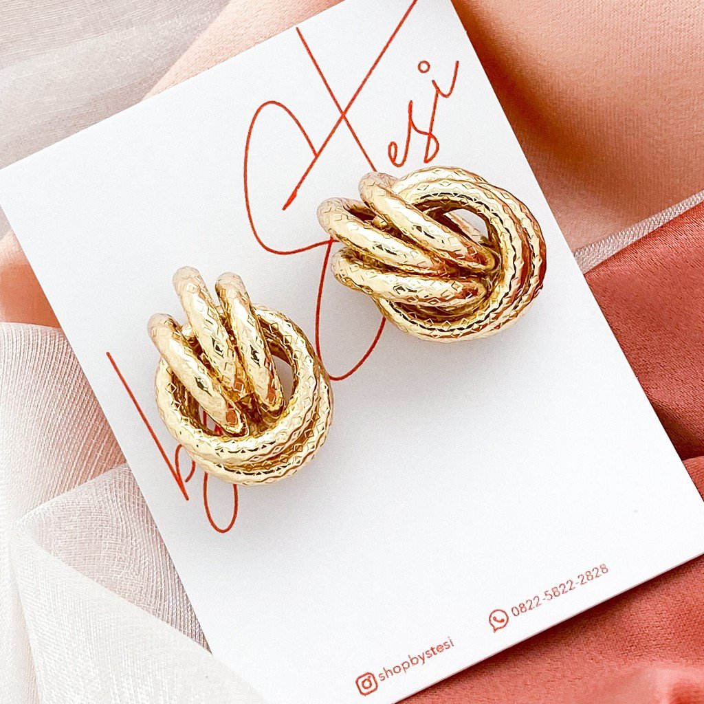 ByStesi Double Ring Gold Earring (ANTING E51) | Anting Wanita Gold Emas Korean Simple Casual Style-5