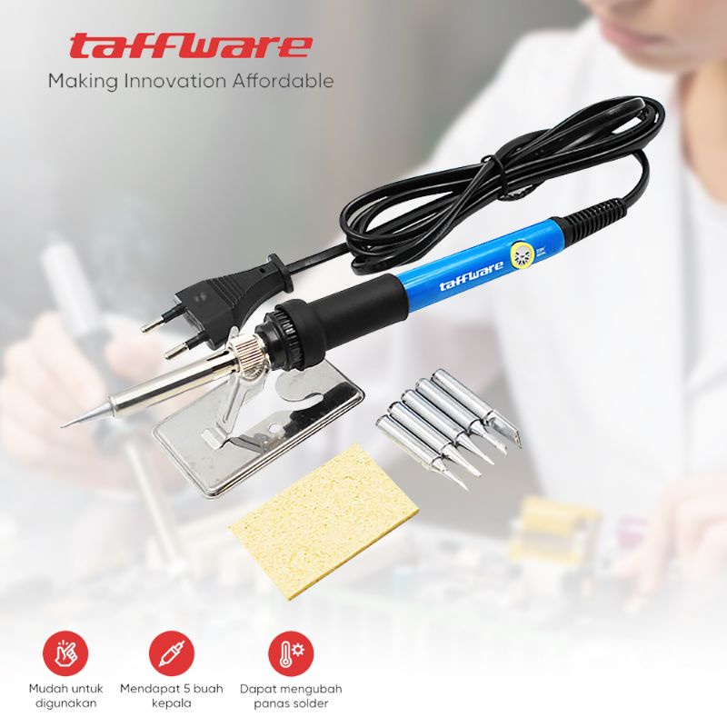 Taffware Solder Iron Adjustable Fast Heating 60W with 5 Tips - CS-31 - Black