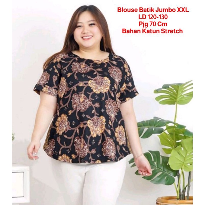 Baju Blouse Batik Jumbo XXL/Batik Atasan  Wanita Katun Stretch Big Size