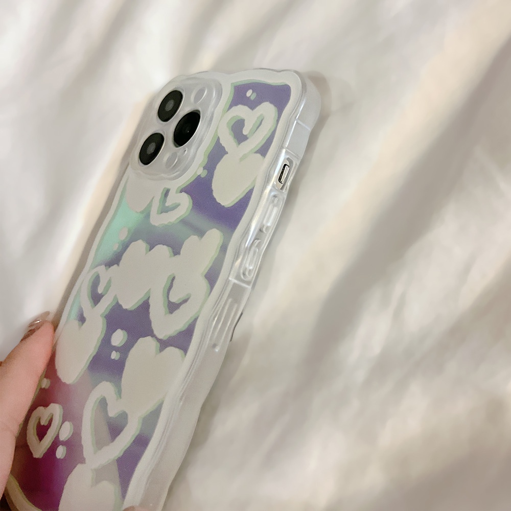 Case Transparan Motif Hati Putih Dengan Laser Card Untuk Iphone 11 8 7 Plus SE2 XS XR 12 13 Mini PRO MAX