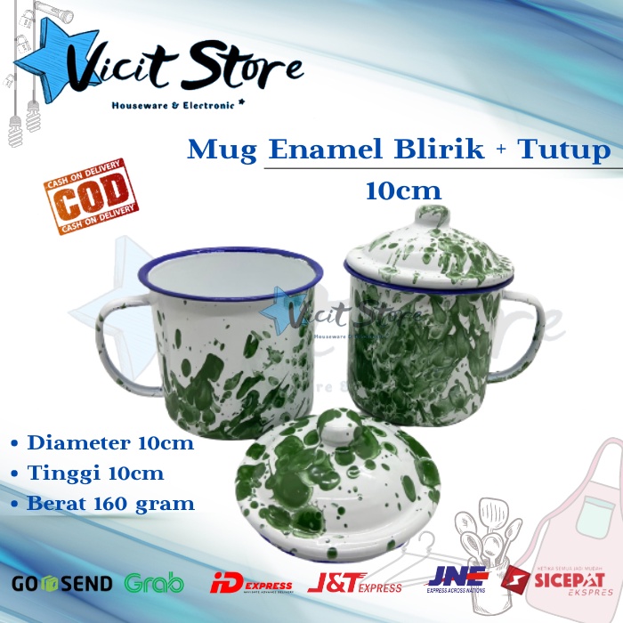 Mug Enamel 10cm + Tutup Motif Blirik / Gelas Jadul Brilik 10cm + Tutup KODE C-526