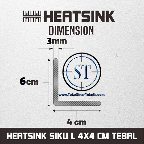 Heatsink Cooling Cooler Pendingin L Heat Sink Cooler Bentuk Siku Alumunium 4cm x 6cm x 15cm Tebal 3mm Led HPL Mesin Peltier