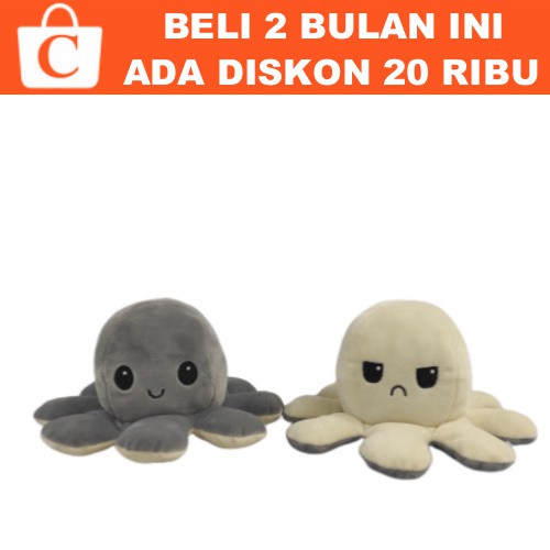 Octopus Boneka Doll Gurita Reversible Mood Warna ABU KREM Trend Cotton Ball Indonesia Indo ID