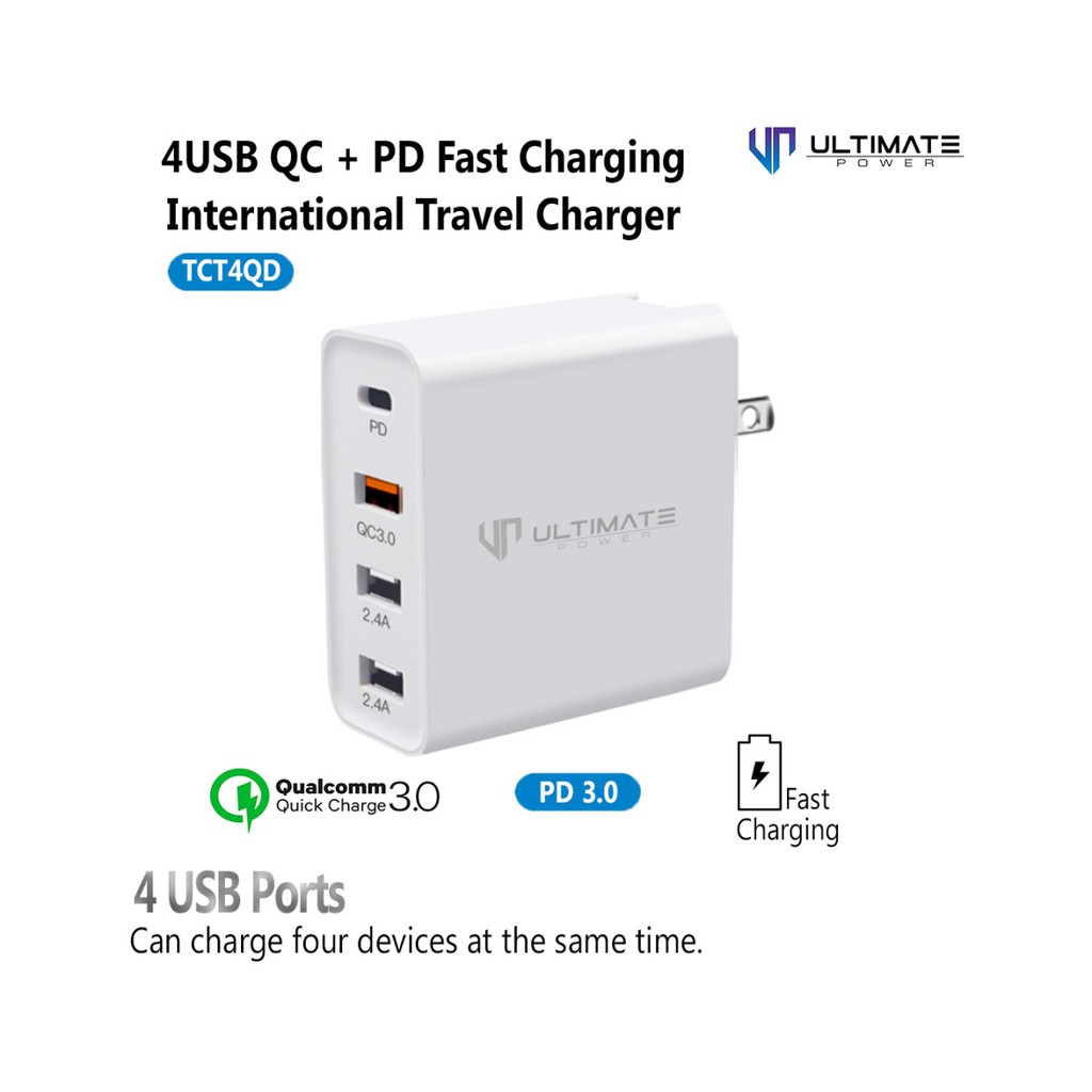 Ultimate Power 4USB QC+PD Fast Charging International Travel Charger Original