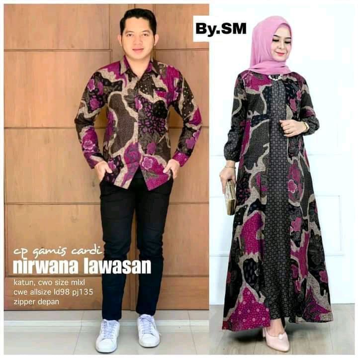 Couple Gamis Batik Maura Couple - Sania Ruffle Batik Couple ori Ndoro jowi DNT Garansi Termurah isbybatik [ISBY BATIK]