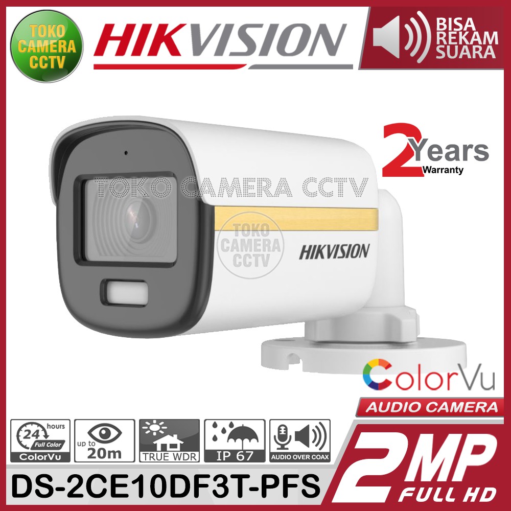 KAMERA CCTV HIKVISION 2MP COLORVU DS-2CE10DF3T-PFS AUDIO