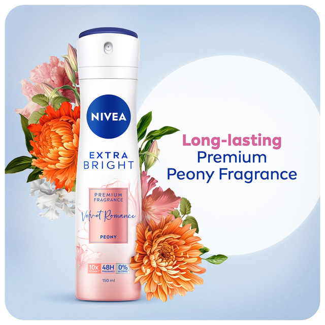 NIVEA Deodorant Spray Extra Bright Premium Fragrance Velvet Romance 150ml - Wangi parfum premium 48 jam