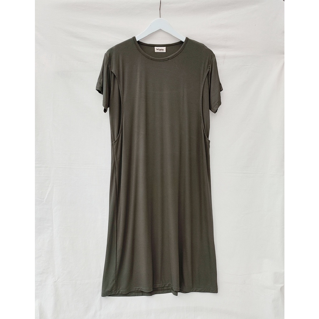 LAURA Baju Busui Bukaan Samping Kanan Kiri Murah | Dress Menyusui Kaos-Army