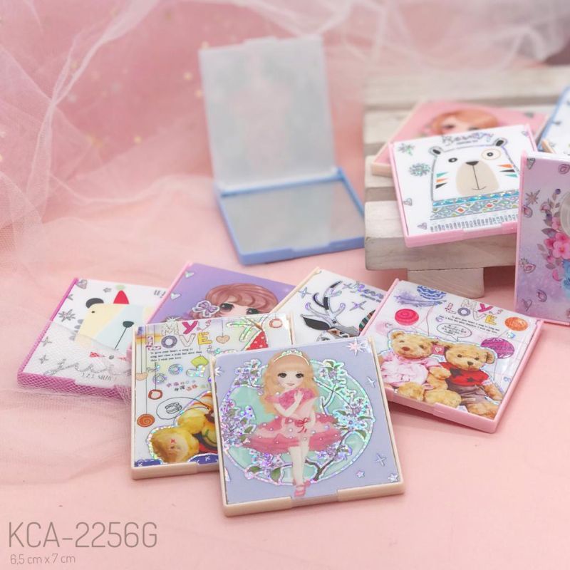 CERMIN LIPAT PORTABLE KOTAK//CERMIN SAKU KOREA PORTABLE MINI MOTIF ANIMASI 3D LUCU