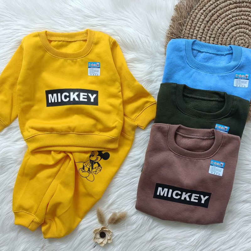 setelan sweater bayi fleece mickey 3-18 bulan pakaian hangat bayi