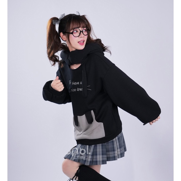 Huggy Black Cat Hoodie Neko Kucing Jacket Jaket Imut Animal Lover Kawaii