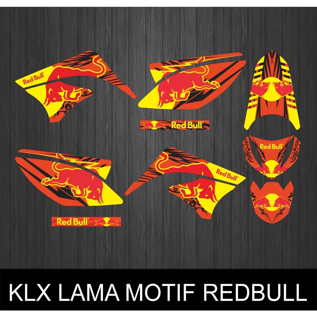 STIKER STRIPING DECAL KLX LAMA MOTIF REDBULL BAHAN VINYL LAMINASI WARNA TIDAK MUDAH PUDAR