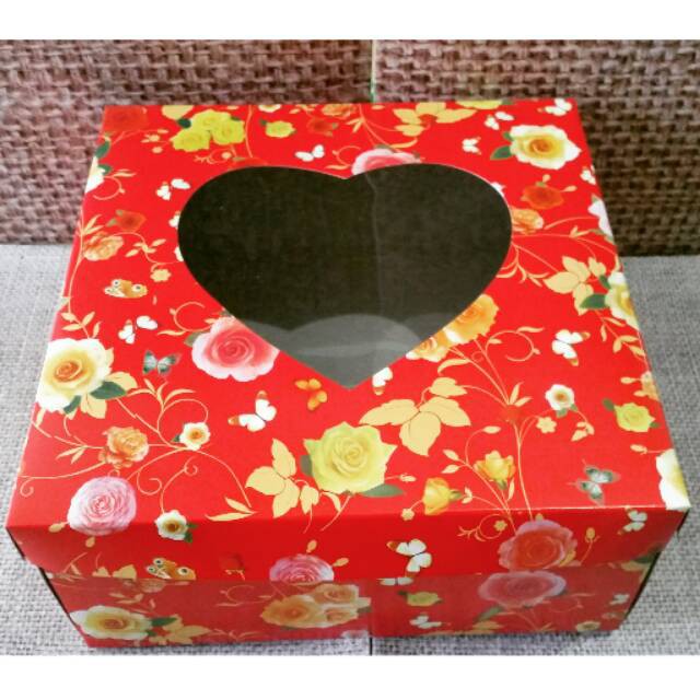 Kotak Kue Tart / Box Cake Motif Love Pink Ice Cake 26x26 cm / Dus Kue Ultah Tar Transparan Valentine