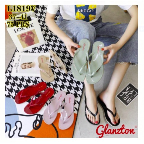 L1819V IMPORT Merek Glanzton Sandal Jepit Wanita / Sandal Jelly Wanita Permukaan Glossy Size 37-41