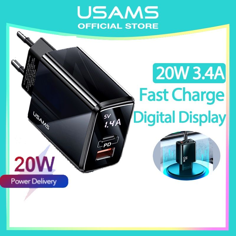 USAMS OFFICIAL ORIGINAL T40 KEPALA CHARGER FAST CHARGING KABEL CHARGER CE