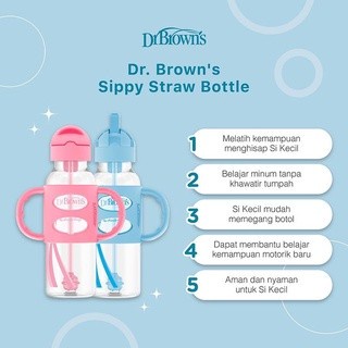 Dr Brown's Sippy Straw Bottle Pink 270ml | Botol Minum Pemberat Anak