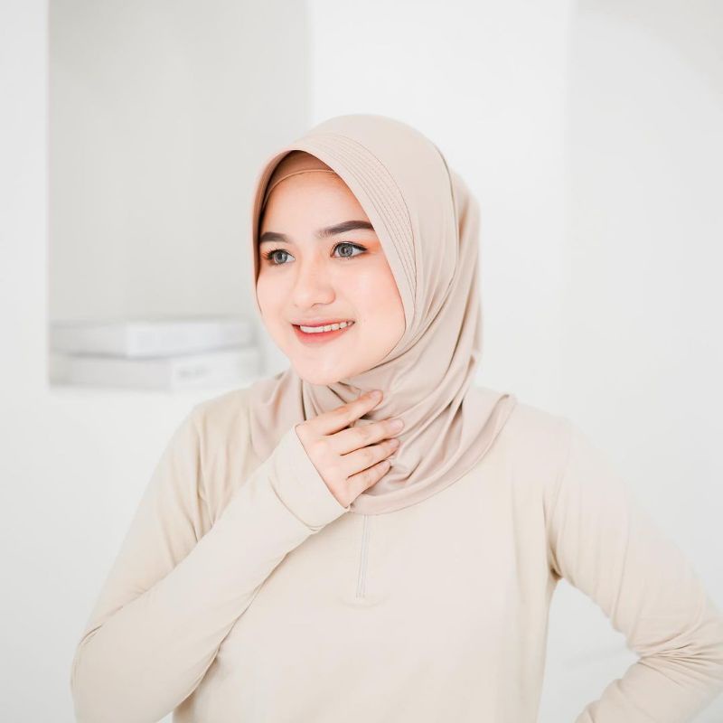 Bergo Jersey/ Bergo sport/ Khimar Sport/ Jilbab sport Size S || Termurah kualitas terbaik-Latte