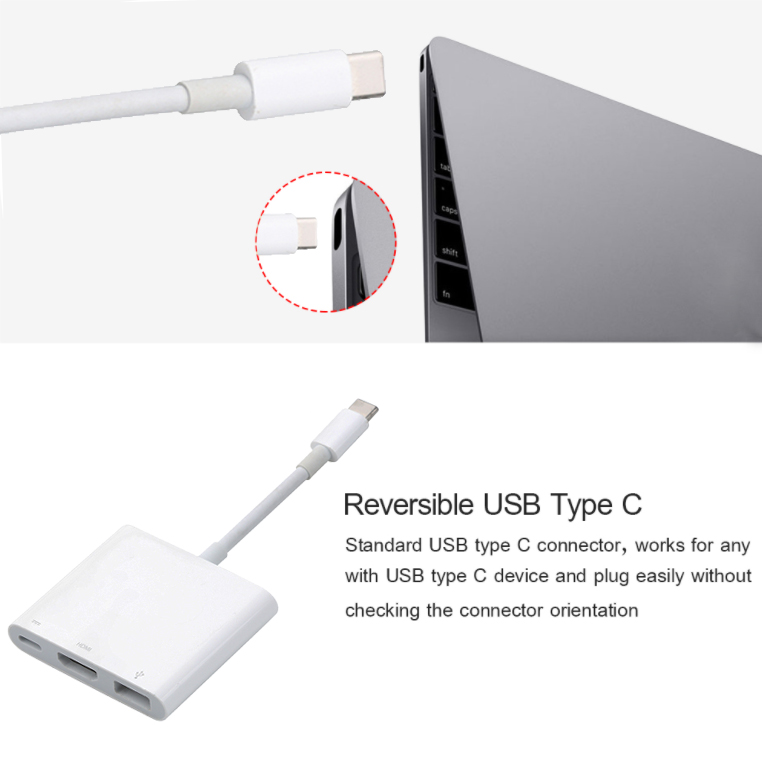 Hot Sale/Adaptor Female USB 3.1 Type-C Baru/Adaptor Hub USB Tipe-C/Hub USB C 3-in-1 Ke HDMI USB3.0 Dengan Konverter Pengisian Daya