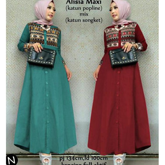 Special Cn 75103 Alisia Maxi Dress Terusan Gamis Syari Batik Songket Etnik Wanita Murah Simple
