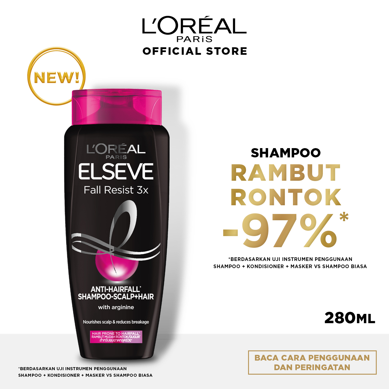 L'Oreal Paris Fall Resist 3x Shampoo Hair Care - 280ml (Perawatan Untuk Rambut Mudah Rontok)