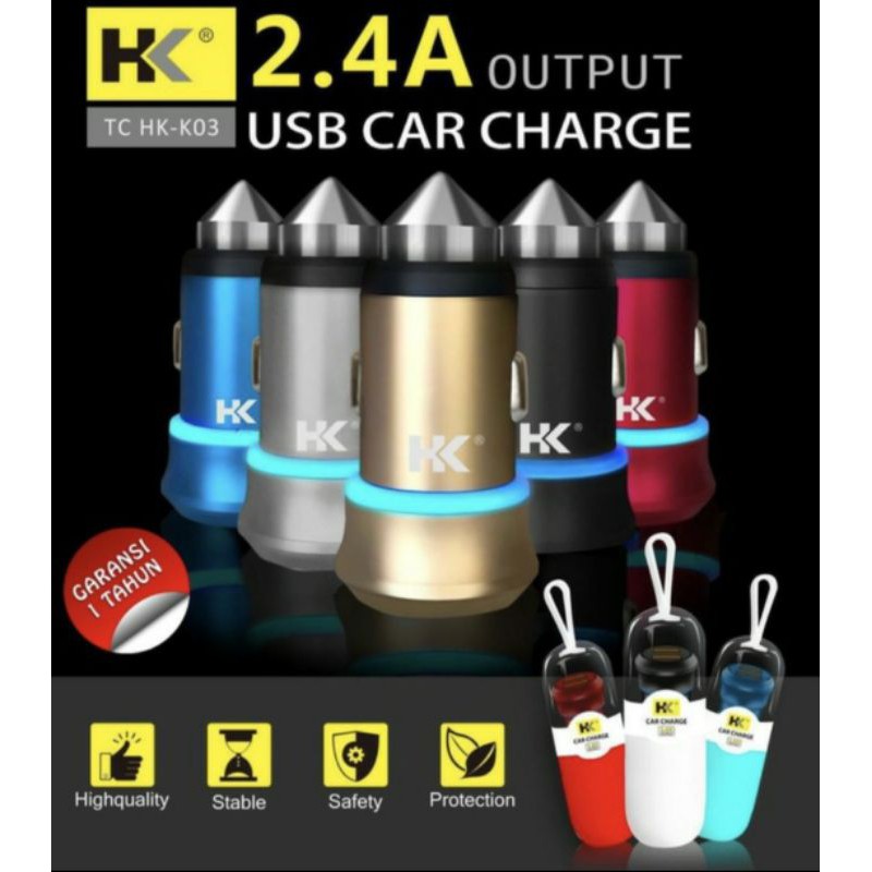 Car Charger Saver Mobil Auto ID HK-03 2 Usb Port 2.4A Casan Charger Mobil HK03