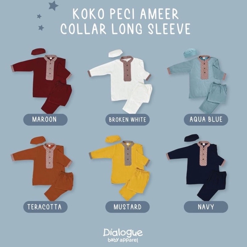 Dialogue Stelan Peci Koko Anak Lebaran AMEER COLLAR SET LONG SLEEVE 1 Stel / Setelan Koko Baju Panjang Koko bayi Anak Dialogue