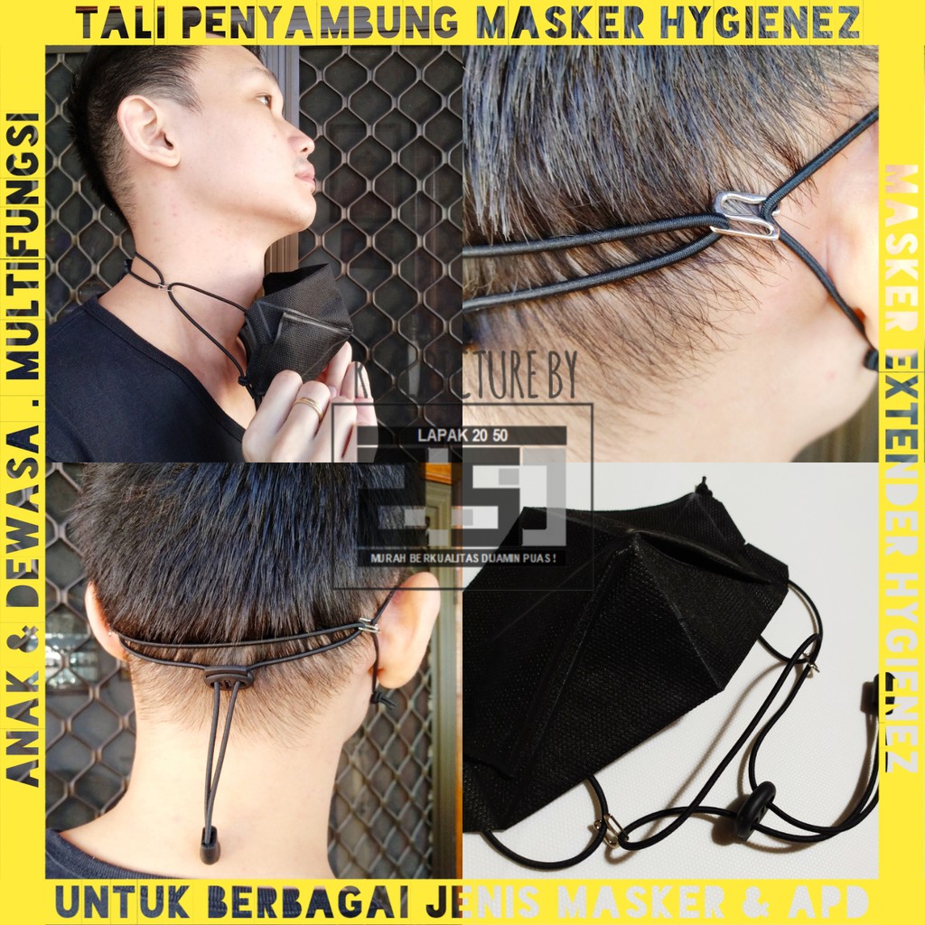 MASKER EXTENDER TALI MASKER HYGIENEZ PREMIUM KOREA PRIA WANITA DEWASA ANAK KONEKTOR HIJAB HITAM