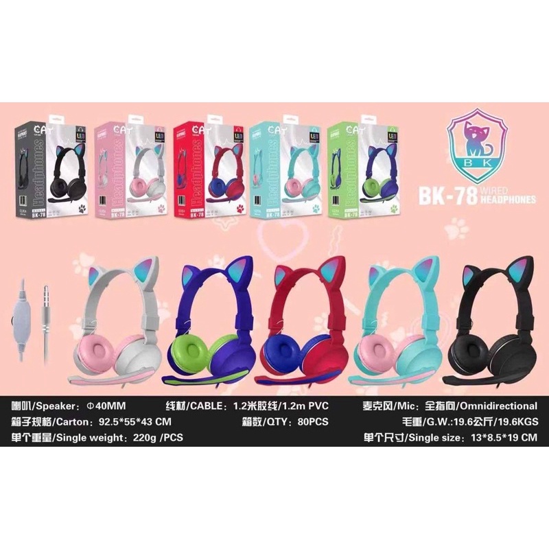 Headphone For Gaming Series 4 X24, BK-78 CAT EAR Earphone Handfree