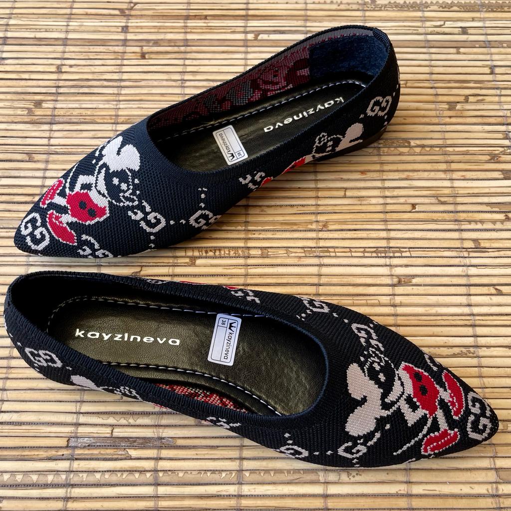 KAYZINEVA | DD-21 Sepatu Flat Wanita Rajut Premium Ujung Lancip