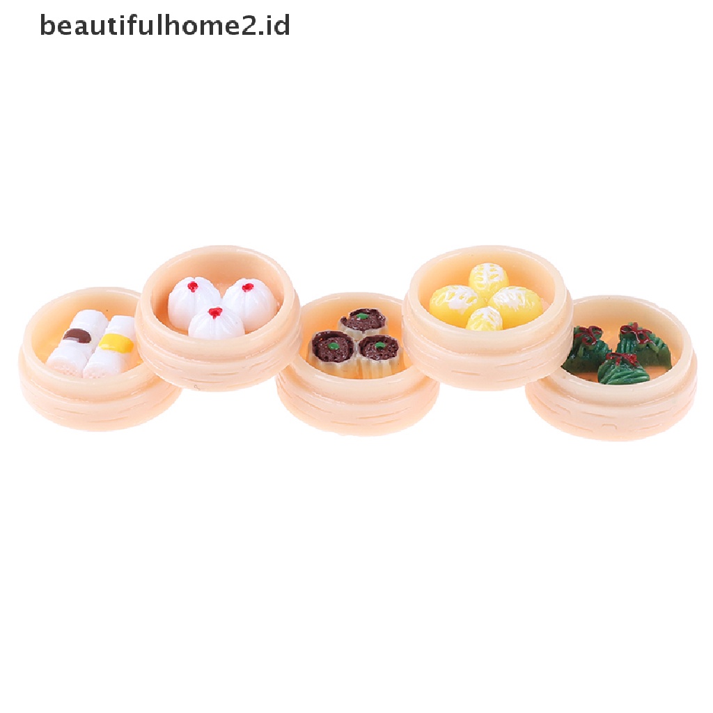 (Beautifulhome2) Buku Literatur Bahasa MandarinId 5pcs / Set Mainan Miniatur Makanan Dim Sum Cina Skala 1: 12 Untuk Dekorasi Rumah Boneka