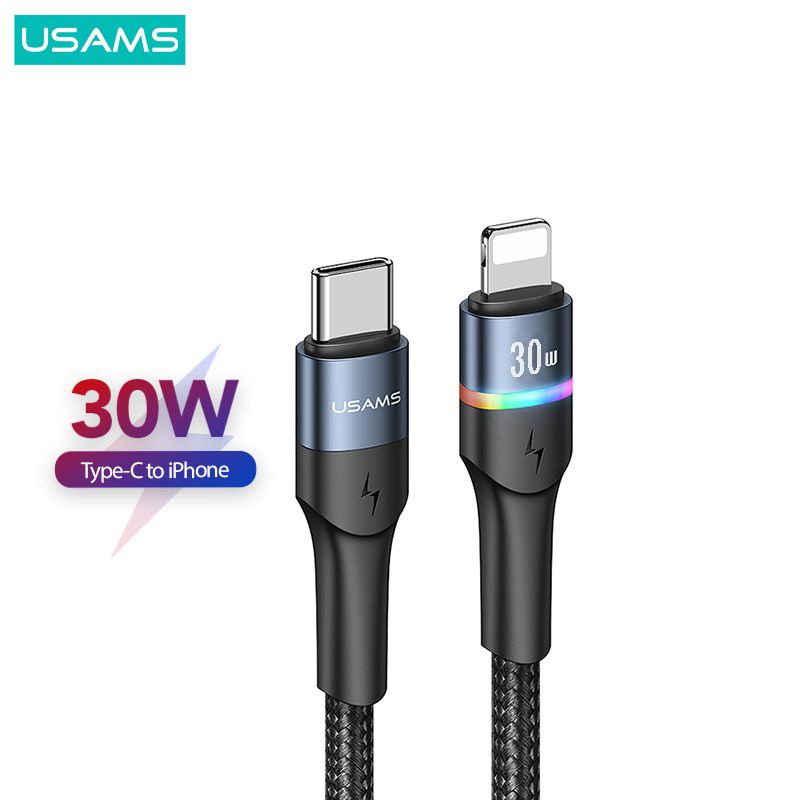 USAMS U76 Kabel Data LED Type-C to Lightning Fast Charging PD 20W