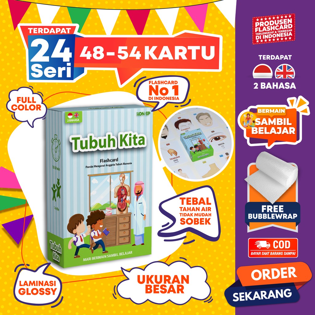 [1KG=10PCS] Konsep Flashcard Tubuh Kita / Flash Card / Mainan Edukasi Kartu Pintar Anak Terlengkap