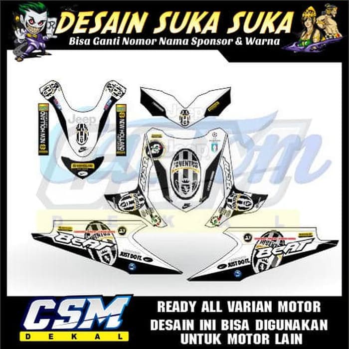 450 DEKAL DECAL MOTOR BEAT KARBU STIKER STICKER STRIPING BODY juventus modifikasi