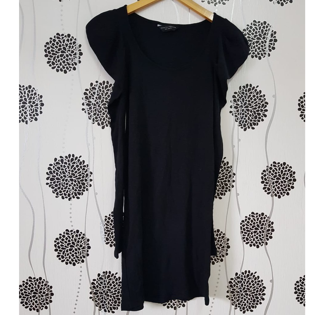 Dress Dorothy Perkins Hitam Polos Model Kerah Lebar Lengan Pendek Preloved