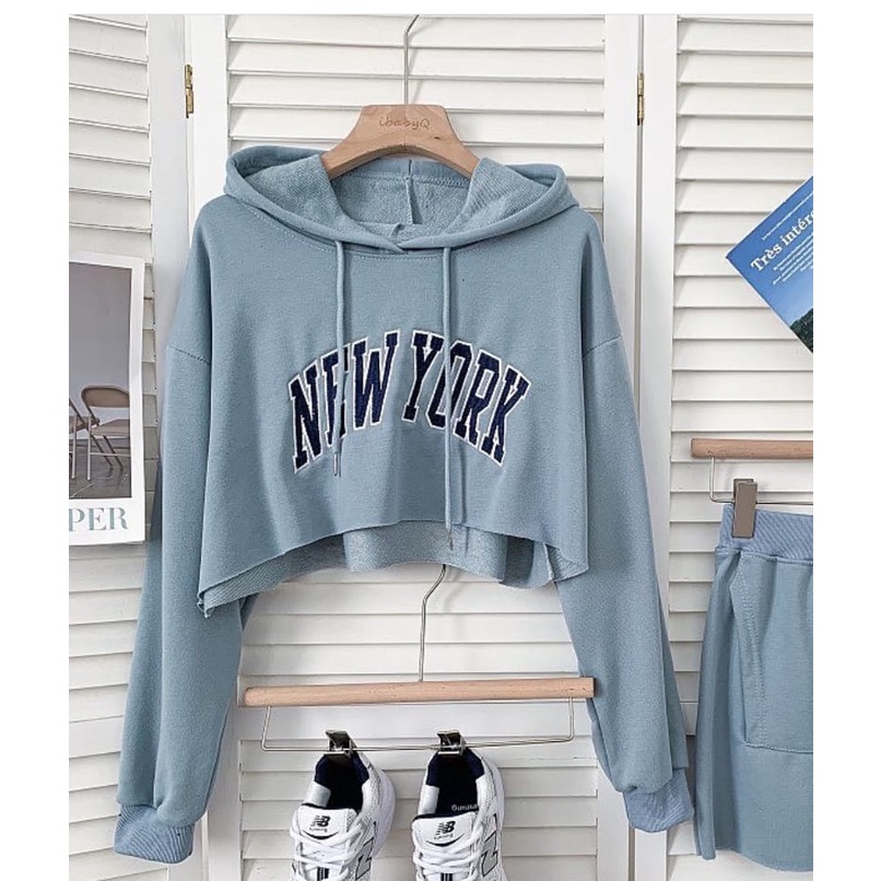 SWEATER HOODIE WANITA - NEWYORK CROP HOODIE OVERSIZE - HODIE WANITA