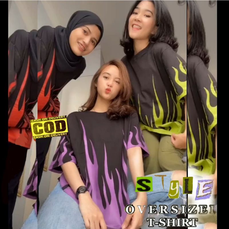 T-Shirt fire tee  (LD110cm-P65cm) Baju Kaos Oversize Wanita Murah Atasan Big Size Celana boxer fire