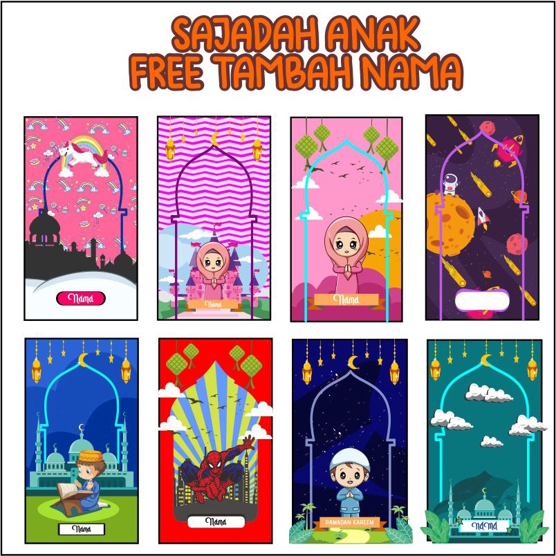 Sajadah Anak Custom Nama Karakter