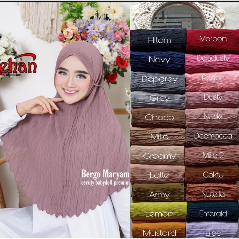 TERBARU BERGO PLISKET PADI/HIJAB INSTANT PLISKET PADI/BERGO MARYAM PLISKET PADI CERUTY BABYDOLL