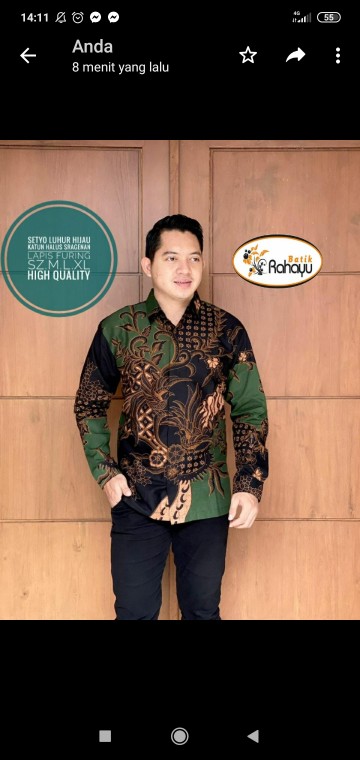 Setyo Luhur Hijau Kemeja Batik Pria Full Furing Katun Halus Sragenan