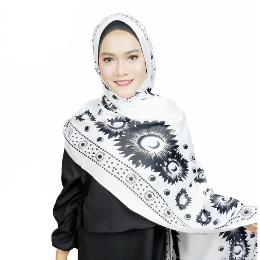 HIJAB PASHMINA SATIN PRINTING MOTIF / KERUDUNG JILBAB PASHMINA [SUNFLOWER FLOWER]