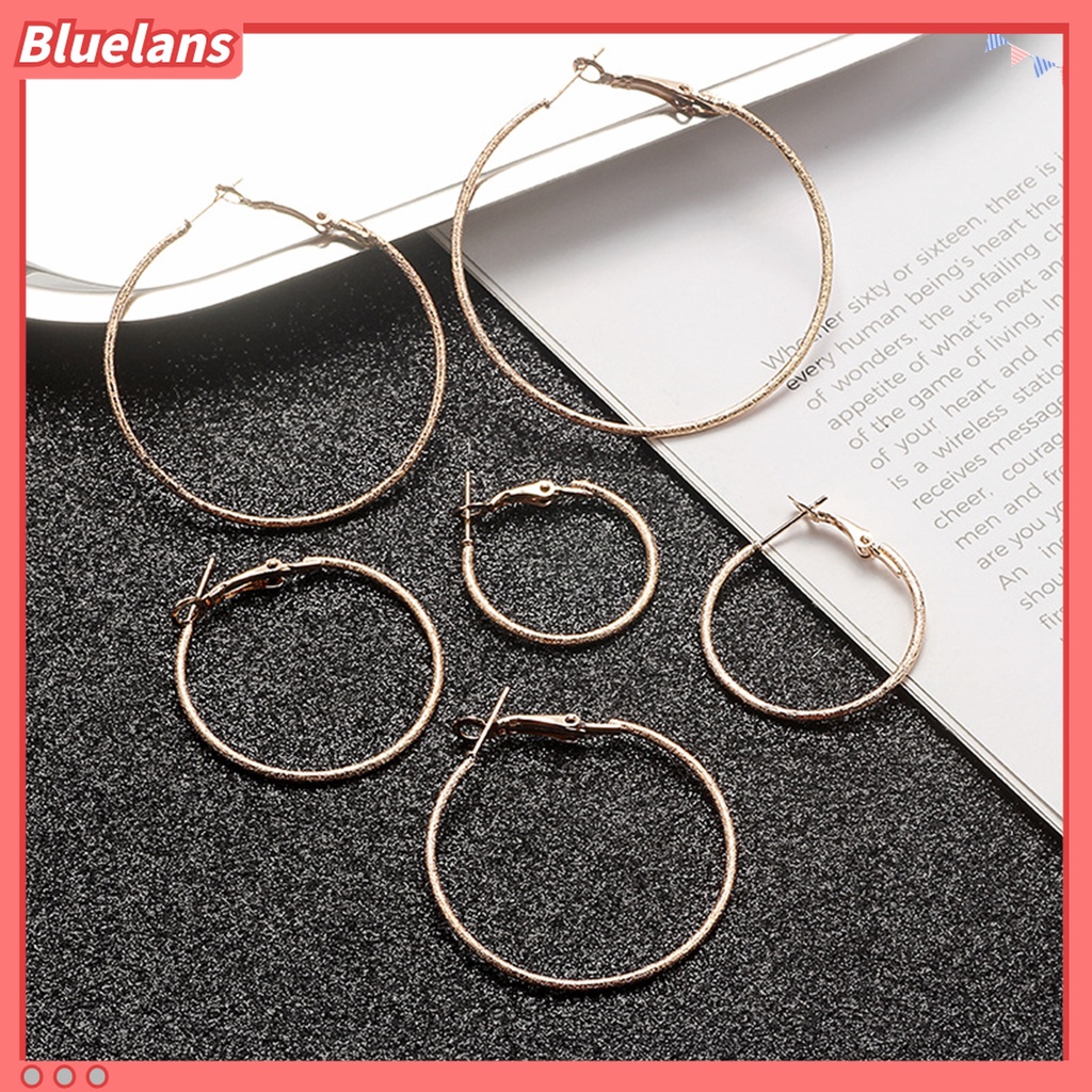 6 Pasang Anting Stud Bentuk Lingkaran Bahan Logam Gaya Punk Untuk Wanita