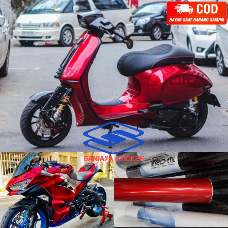 Stiker skotlet merah chrome infinity super glossy Stiker motor merah Skotlet motor merah metalic sti