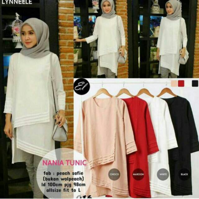 BAJU MUSLIM WANITA TUNIK BAJU ATASAN NANIA HIJAB BAHAN PEACH SOFIE FASHION WANITA