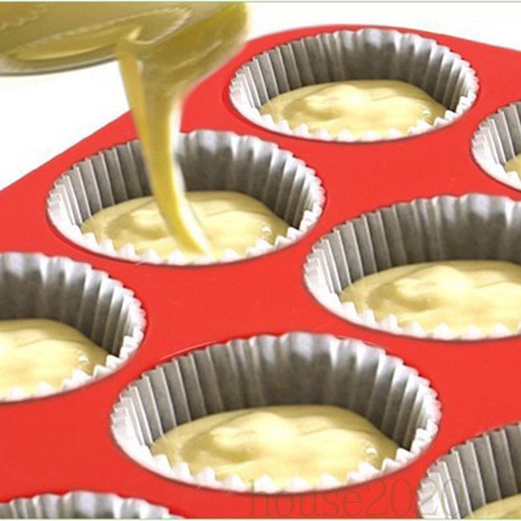 (House2020) 12pcs / Set Loyang Muffin / Cupcake / Cookies Anti Lengket Bahan Silica Gel