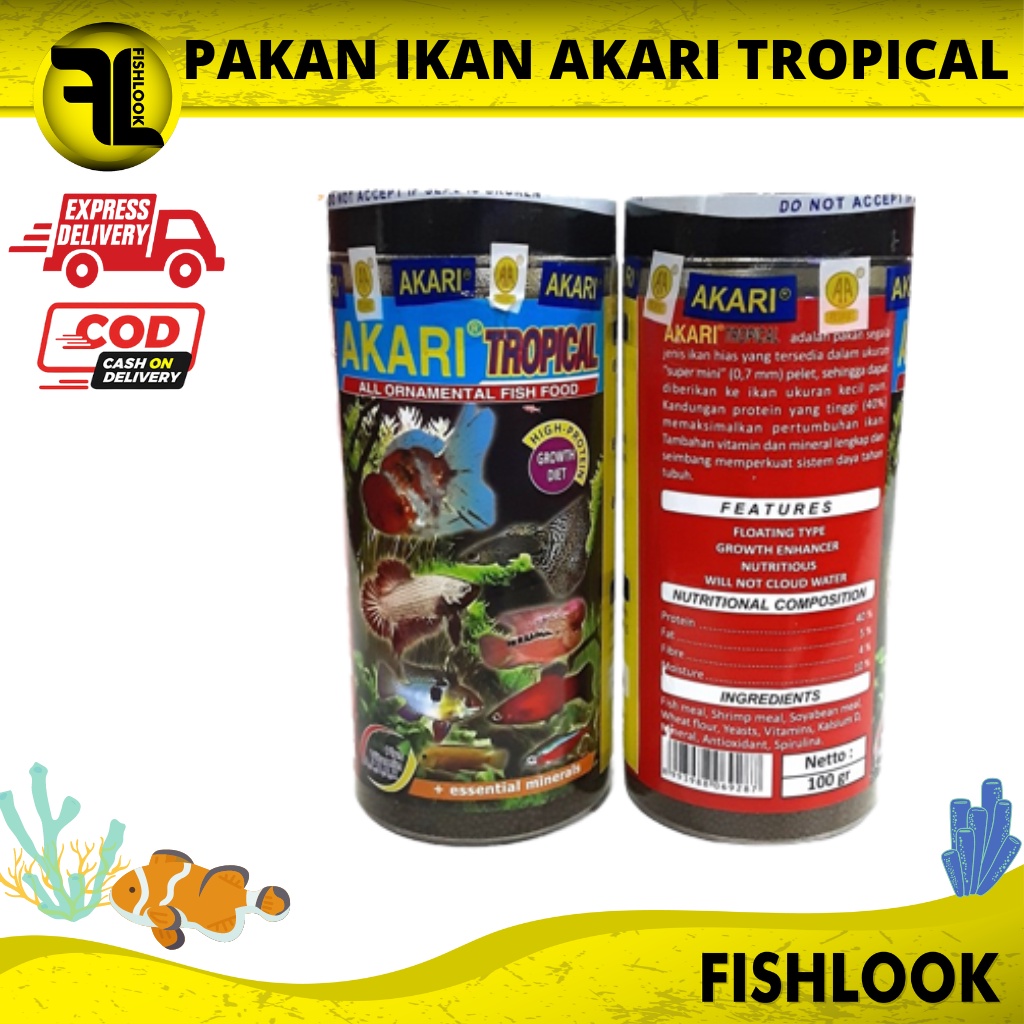 PELET MAKANAN PAKAN IKAN HIAS IKAN KECIL AKARI TROPICAL 100 gram