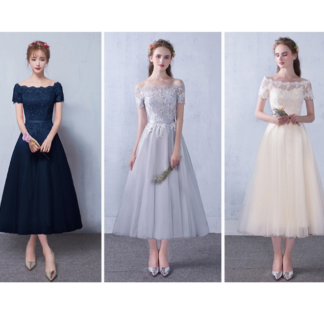 Short Lace Sleeve Tea Lenght Evening Dresses Women 2020 Tulle A Line Evening Party Dress